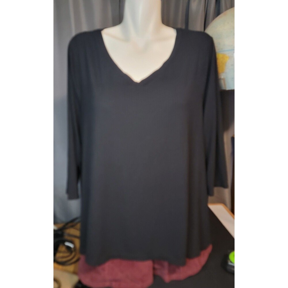 Rachel Zoe Women's 3x 3/4 Sleeve Ribbed Top, V Neck
